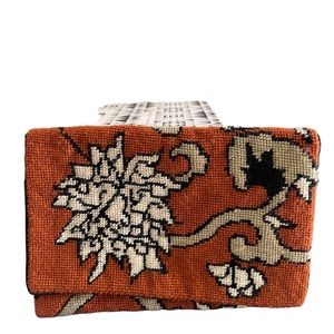 Vintage Needlepoint Clutch - Burnt Orange, White & Black -